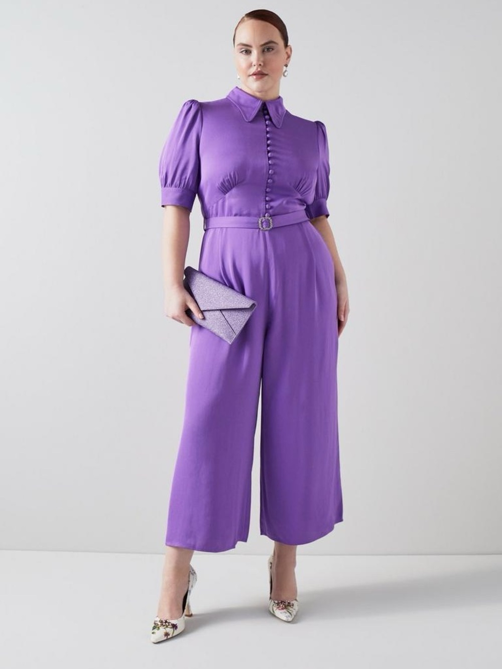 NWOT LK Bennett Aldous Purple Diamante Buckle Belted Jumpsuit